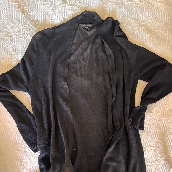 Eileen Fisher Sheer Black Linen/Nylon Open Cardigan (S/P) Worn Once - Picture 2 of 7